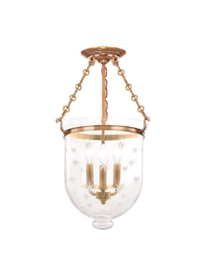 Hampton 3 Light Semi Flush Aged Brass