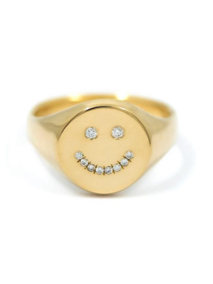 Gold Happy Face Signet Ring