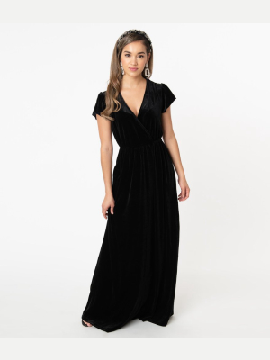 Black Velvet Short Sleeve Maxi Dress