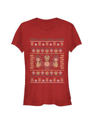 Junior's Marvel Ugly Christmas Iron Man T-shirt