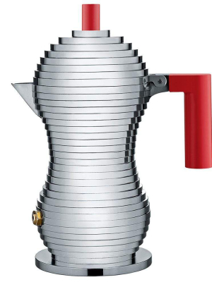 Alessi Pulcina Espresso Coffee Maker In Aluminum & Red