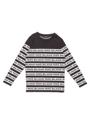 Balmain Kids Logo Stripe Long Sleeve T-shirt