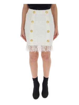 Balmain Double Breasted Fringed Tweed Mini Skirt