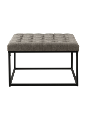 28" Square Button Tufted Metal Ottoman - Wovenbyrd