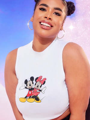 Plus White Disney High Neck Crop Top