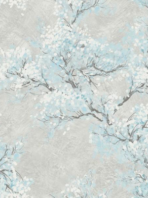 Cherry Blossom Wallpaper In Grey And Blue From The French Impressionist Collection By Seabrook Wallcoverings