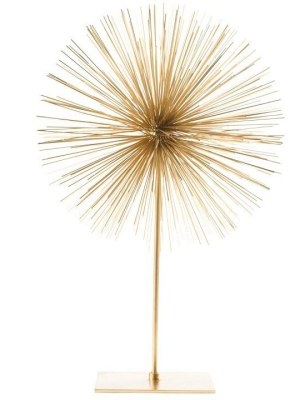 Spike Sphere Sculpture On Stand - Gold