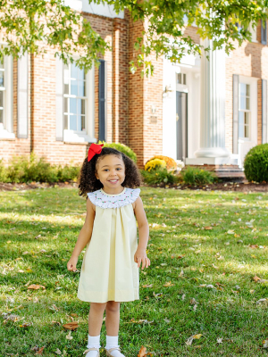 Sleeveless Sandy Smocked Dress - Bellport Butter Yellow With Worth Avenue White Smocked Collar