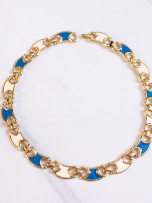Vintage Monet Gold And Blue Link Necklace