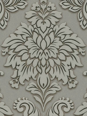 Meredith Classic Baroque Wallpaper In Grey, Beige, And Metallic By Bd Wall