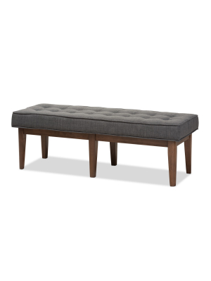 Lucca Mid Century Modern Walnut Wood Fabric Upholstered Button Tufted Bench Dark Gray - Baxton Studio