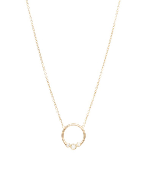 14k Graduated 3 Bezel Diamond Circle Necklace