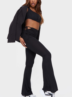 Black Tie Side Ribbed Flare Pants