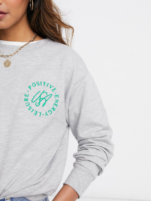 Asos Design Sweatshirt With Nyc Pocket Embroidery In Gray Marl