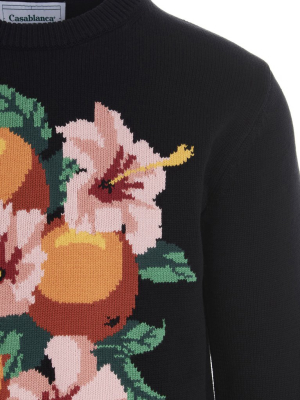 Casablanca Orange Floral Intarsia Knit Jumper