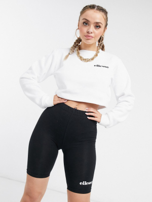 Ellesse Cropped Sweatshirt & Legging Shorts Set In White/black