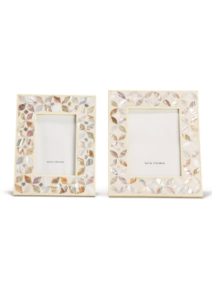 Flower Set Of 2 White Inlay Mother Of Pearl Lacquered Photo Frames