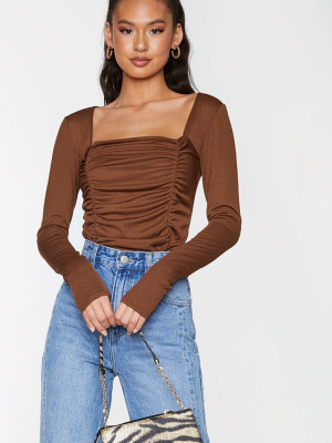 Chocolate Ruched Long Sleeve Bodysuit