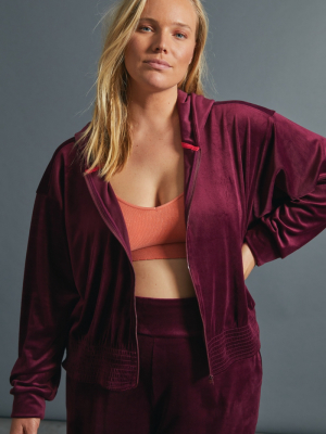 Catie Cropped Velvet Zip-up Hoodie