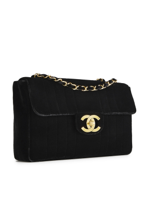 Chanel Black Velvet Vertical Flap Jumbo