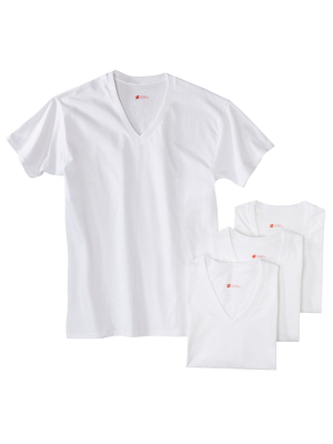 Hanes Men's 4pk Slim V-neck T-shirt - White