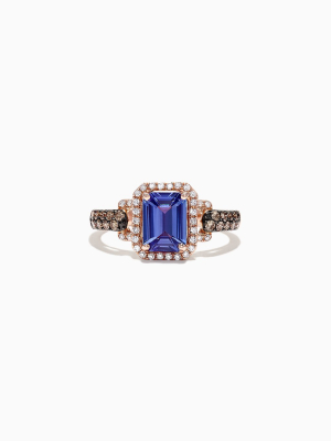 Effy 14k Rose Gold Emerald Cut Tanzanite And Diamond Ring, 1.72 Tcw