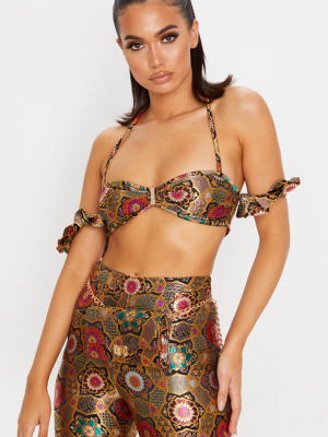 Gold Jacquard Cold Shoulder Bralet