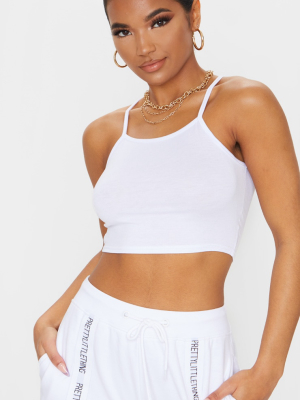 Basic White Jersey Racer Neck Crop Top