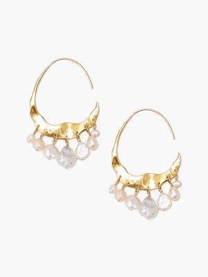 Crescent White Pearl And Gold Hoop Earrings