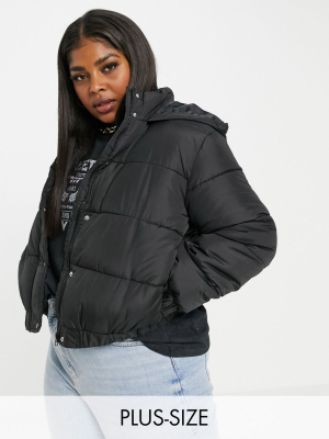 Missguided Plus Hooded Padded Jacket In Black