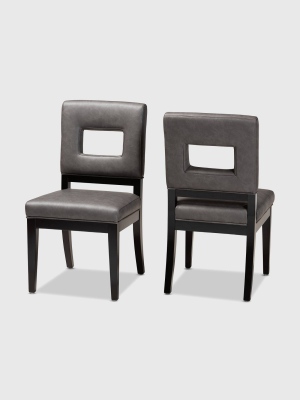 Set Of 2 Faustino Faux Leather Upholstered Wood Dining Chairs Gray/black - Baxton Studio