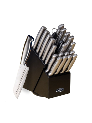 Oster Baldwyn 22 Piece Stainless Steel Cutlery Set With Stainless Steel Handles And Wooden Block