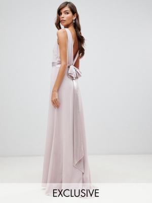 Tfnc Bridesmaid Exclusive Bow Back Maxi In Mink