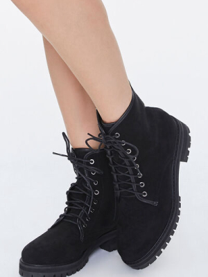 Faux Suede Combat Boots