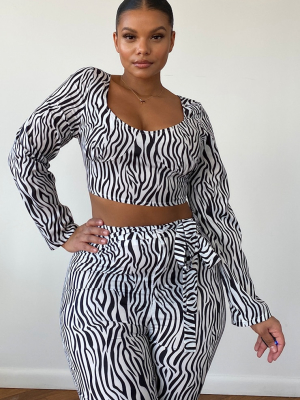 Plus White Zebra Print Cup Detail Crop Top