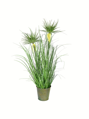 Vickerman Artificial Potted Artificial Grass And Cyperus Heads