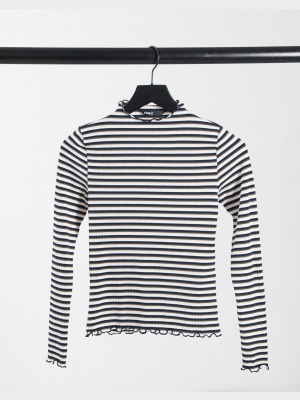 Only T-shirt With Lettuce Edge And Long Sleeves In Stripe