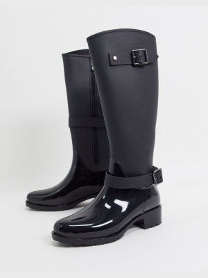 Asos Design Glossy Riding Boot Wellie In Black