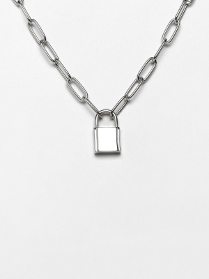 Asos Design Necklace With Hardware Chain And Padlock In Silver