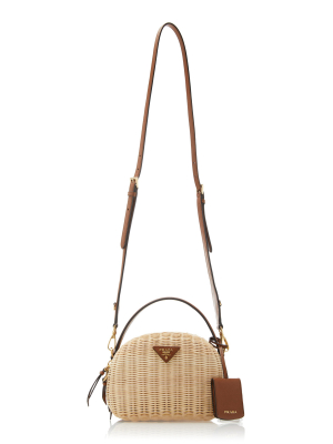 Wicker And Saffiano Leather Shoulder Bag