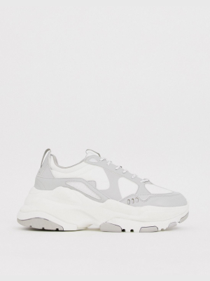 Asos Design Sneakers In White And Gray With Chunky Sole