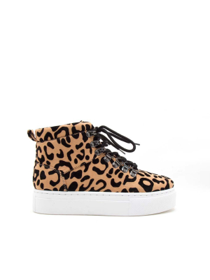 Royal-10ax Tan Black Leopard Lace-up High Top Sneakers
