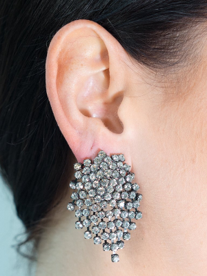 Gunmetal And Crystal Pierced Earrings