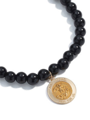 Onyx Bracelet With Saint Michael Charm