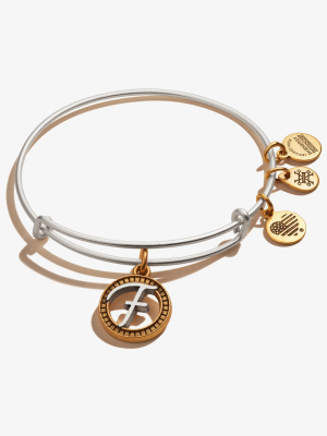 Initial F Charm Bangle, Two-tone