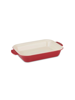 Cuisinart 2 Quart Capacity Chef's Classic Chip And Stain Resistant Ceramic Rectangular Casserole Dish Bakeware With Oversized Side Carry Handles, Red