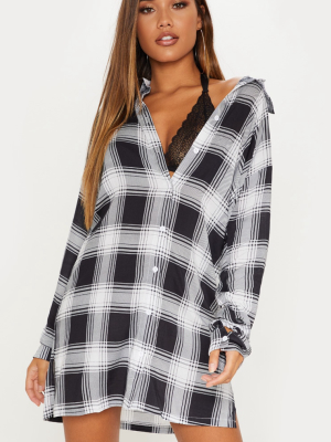 Black Oversized Checked Lightweight Shirt Dress