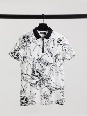 Asos Design Relaxed Polo In All-over Print