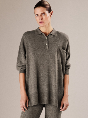 Merino Wool Blend Oversized Polo Shirt