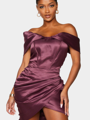 Shape Plum Ruched Corset Detail Bardot Bodycon...